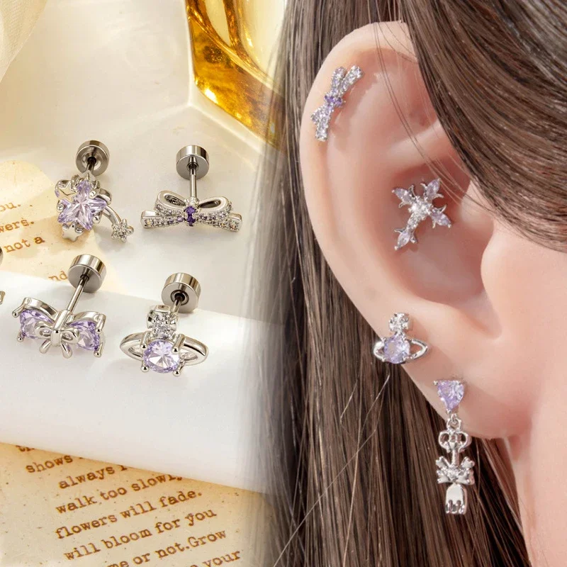 20G Schleifenknoten-Ohrstecker mit Zirkonia, Hypoallergene Titan-Knorpel-Helix-Conch-Lobe-Lippen-Tragus Stapelbare CZ-Ohrringe Image