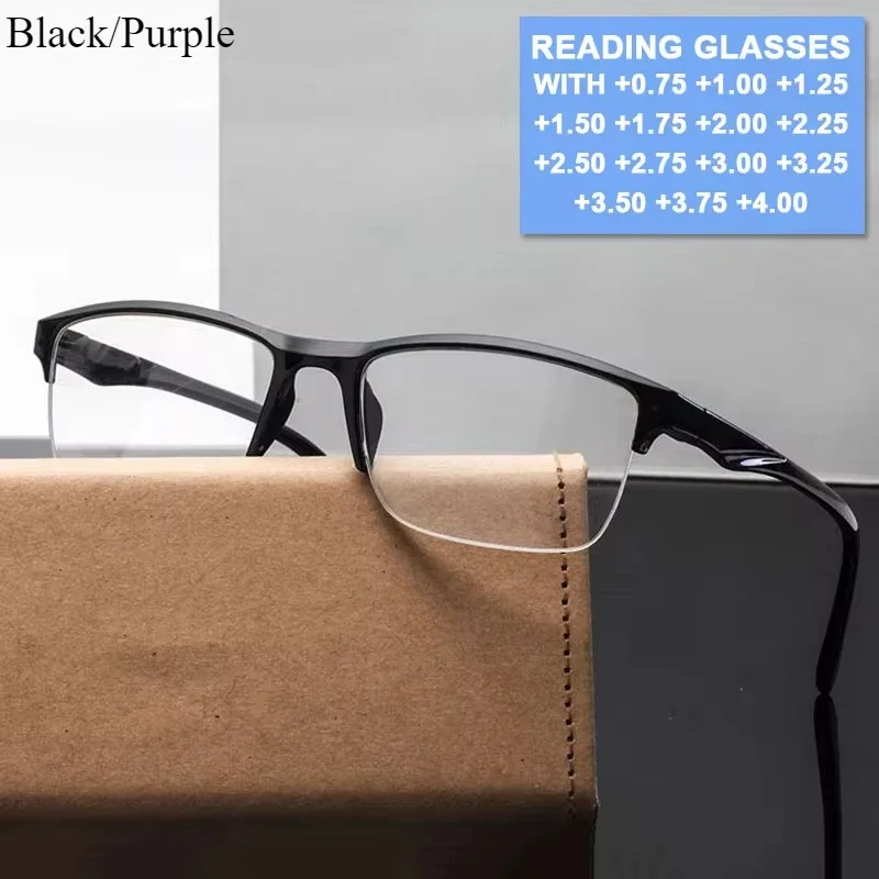 Quadratische Lesebrille, ultraleicht, halber Rahmen, Presbyopie-Brille, Herren und Damen, +0,25 0,5 0,75 1,25 1,5 1,75 2 2,25 2,5 2,75 3,0 Image
