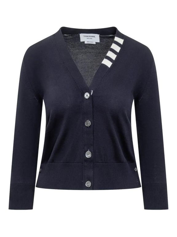 4Bar Cotton Cardigan - Blue - Thom Browne Knitwear
