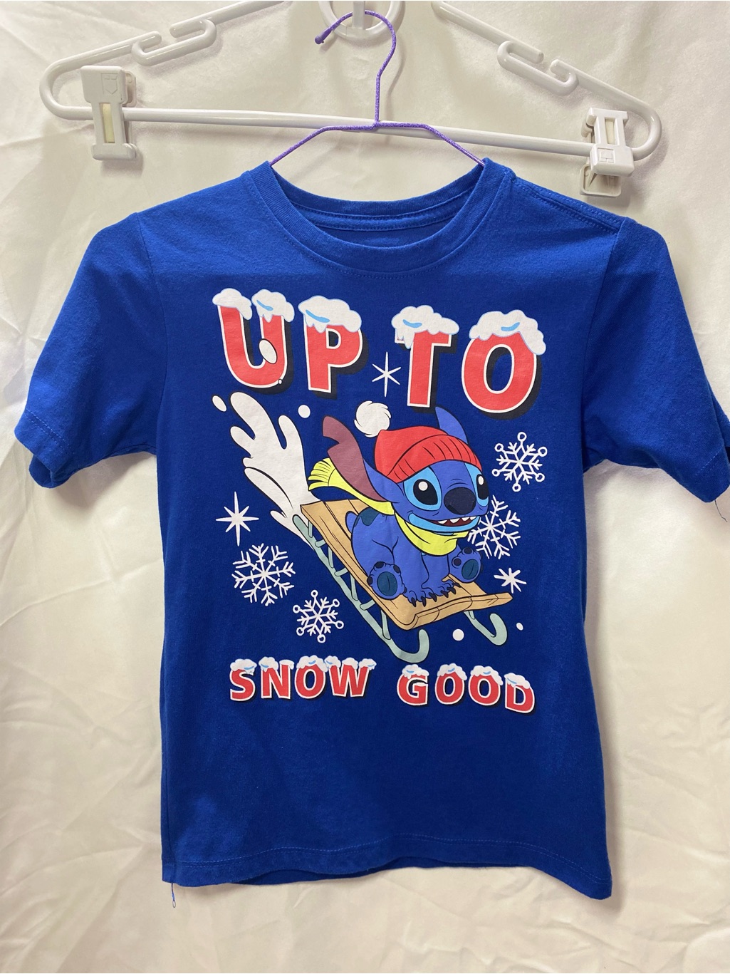 Disney Shirts & Tops | Disney Stitch Kids 6/7 Blue Graphic T-Shirt "Up To Snow Good" Crew Neck | Color: Blue/Red | Size: Sb