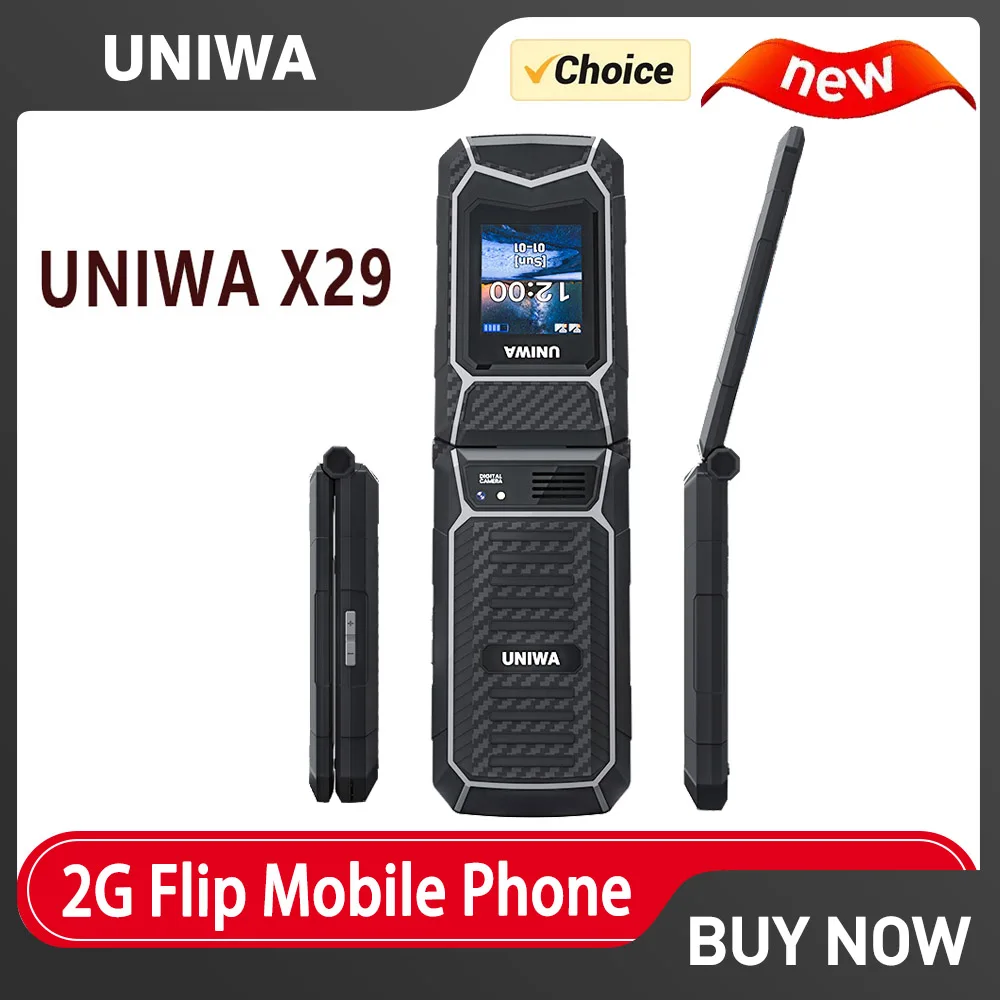 UNIWA X29 Flip Mobile Phone Big Push-Button Clamshell Cellphone 2G Phone Senior Dual Sim Support MP3 MP4 FM Clamshell Cellphone