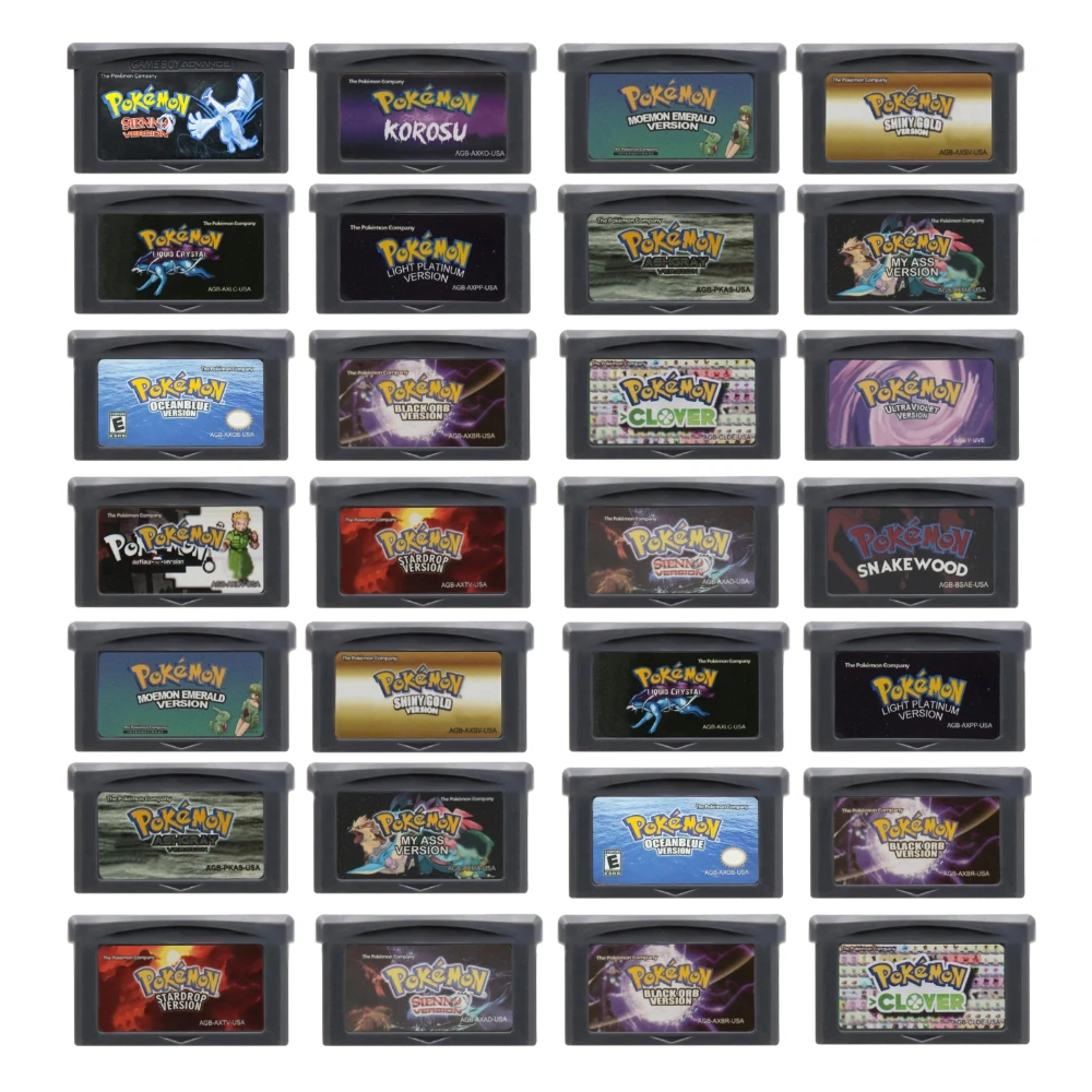 GBA Pokémon Game Cartridge 32-Bit Video Game Console Card AshGray Liquid Crystal Light Platinum Moemon Emerald USA Version