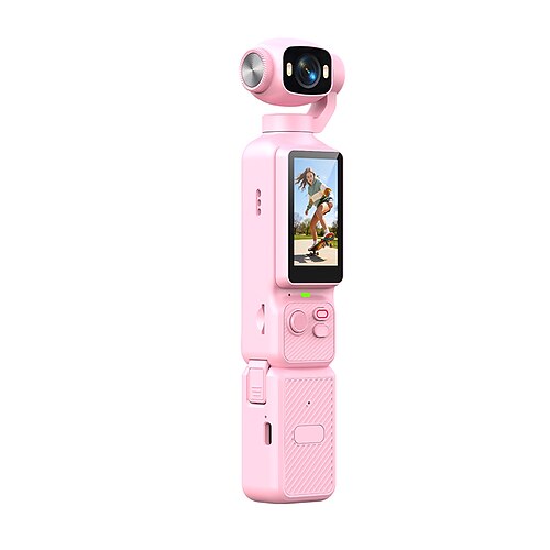4K-Handkamera mit Gimbal, kompakte Vlogging-Kamera mit 180° drehbarem Objektiv und HD-Touchscreen Kompakte Laufkamera mit Gesichtserkennung, intelligenter Stabilisierung für YouTube, TikTok, Reisen