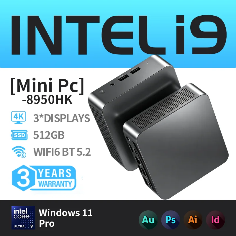 Mini PC de jeu Intel Core I9 10980HK/i3 6100U 16 Go DDR4 1/2 To SSD PC Windows 11 Graphiques UHD PC de poche 4K HD Mini PC de jeu de bureau