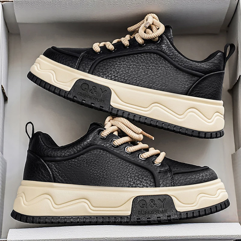 Herrenschuhe mit erhöhter Sohle, Plateau-Sneaker aus Leder, modische Freizeitschuhe, Skateboard-Schuhe, Streetwear