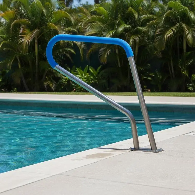 Rampe de piscine, 990 x 100 x 812 mm, entrée de piscine, en acier inoxydable avec plaque de base pour piscines intérieures/extérieures, aide à l'entrée pour piscines, poignée antidérapante avec