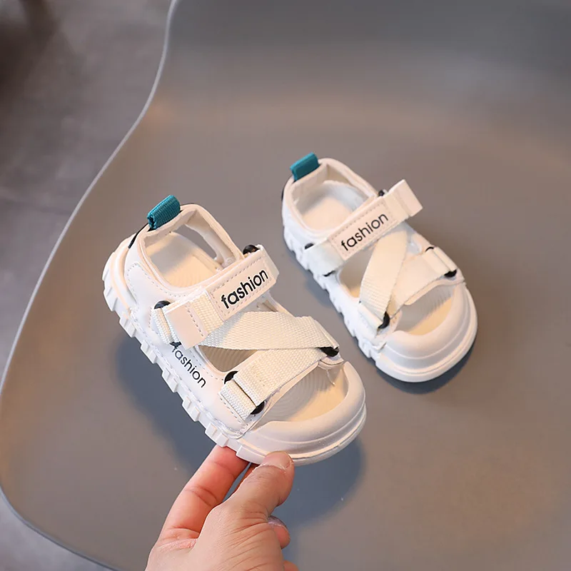 Freizeitschuhe für Kinder, Sandalen, offene Zehenpartie, EVA-Sommerschuhe für Kinder, atmungsaktiv, rutschfest, weicher Boden, beige, schwarze Schuhe, Größe 23–36