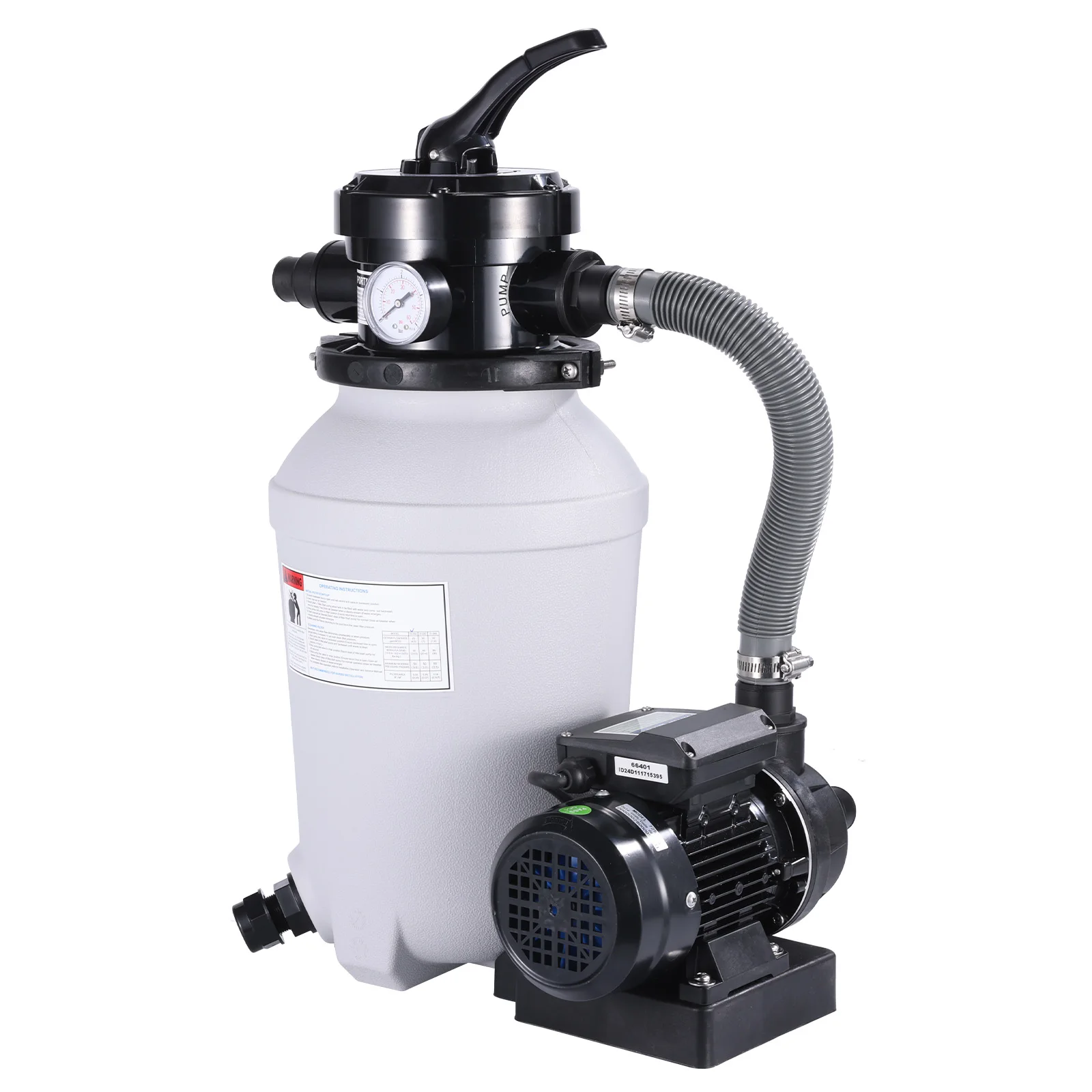 Système de filtration de sable Joybach 10 pouces, pompe de piscine 8000 L/h, 250W, capacité de sable 13,6 kg, vanne 4 voies avec manomètre, pour piscines hors sol, piscines de jardin, piscines à