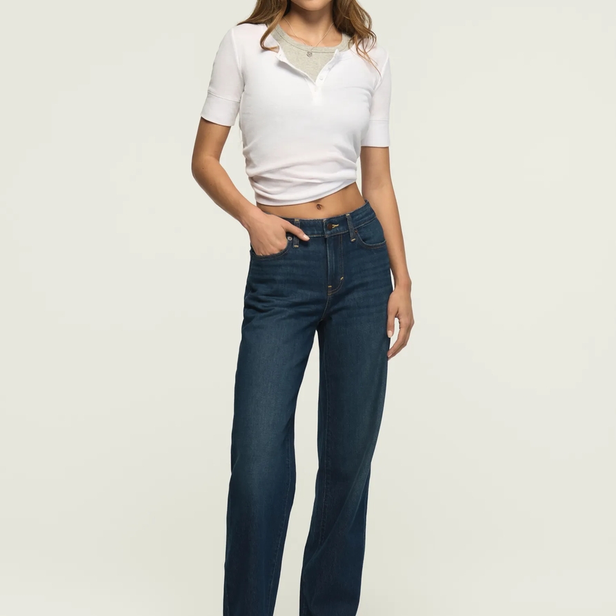 Lucky Brand Mid Rise Curvy Baggy - Women's Jeans Denim Pants in Ink Blot Wash, Size 25 x 31