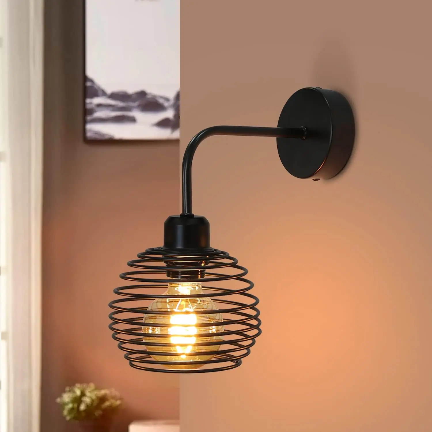 Wandleuchte Innen Wandlampe Schwarz - Flurlampe E27 Wohnzimmer Vintage Wandbeleuchtung Schlafzimmer Bett Bettlampe Flur Wand Retro Industrial für Treppenhaus Büro Flur Hotel (ohne Leuchtmittel)