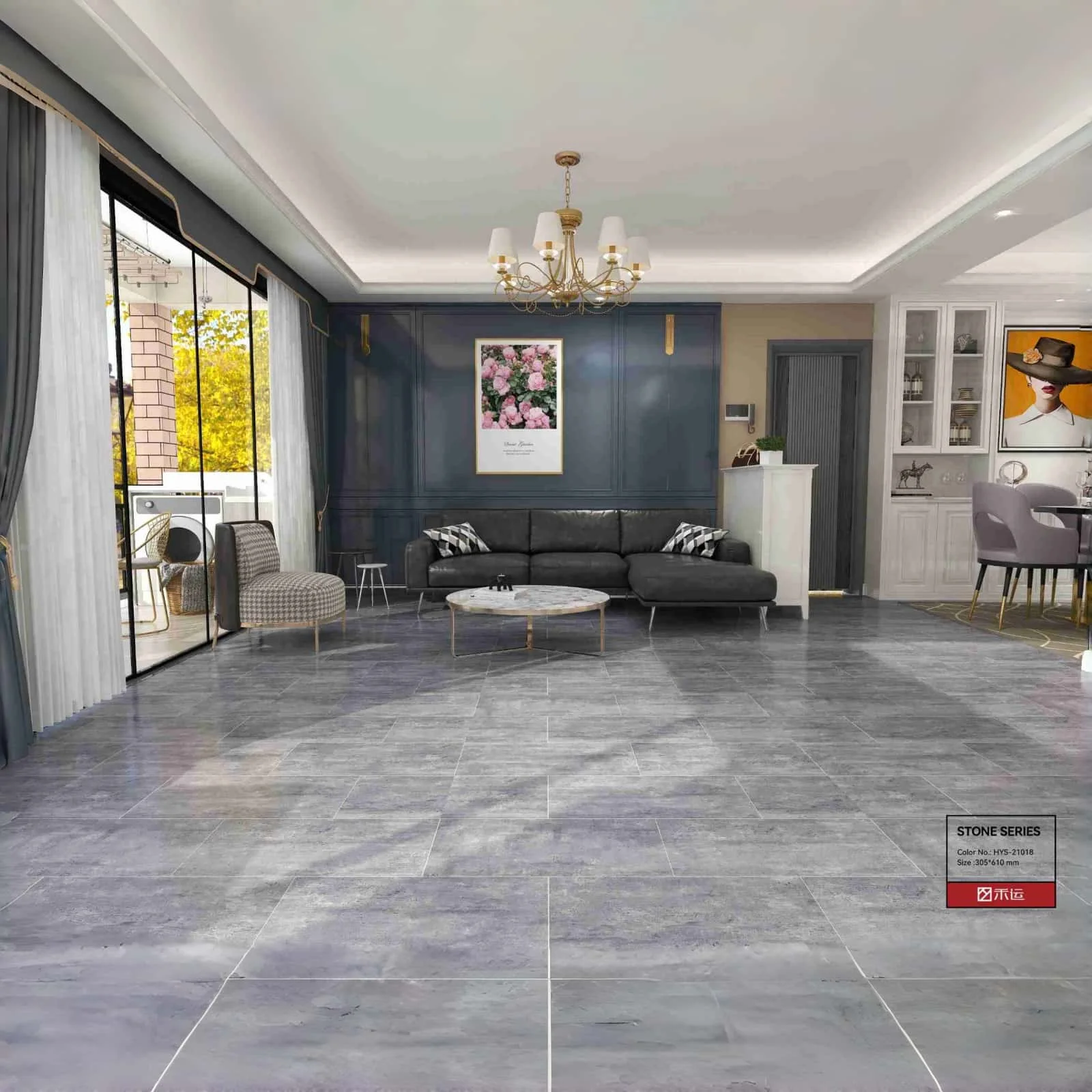 12 Teiliger SPC Klick Vinylboden 305x610mm 6mm Gesamtstärke mit 1mm IXPE Trittschalldämmung und 1mm Nutzschicht, Unilin Verriegelung, wasserfest strapazierfähiger Bodenbelag für Bad Küche Wohnzimmer