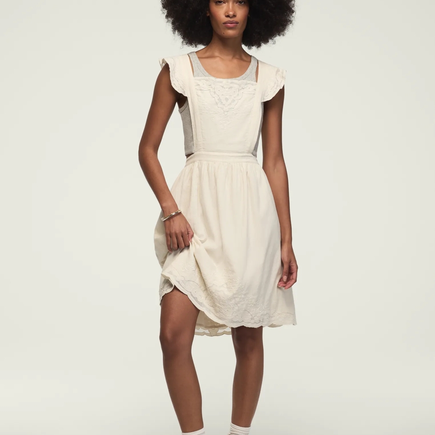 Lucky Brand Embroidered Mesh Apron Mini Dress - Women's Clothing Dresses Mini Dress in Gardenia, Size 2XL