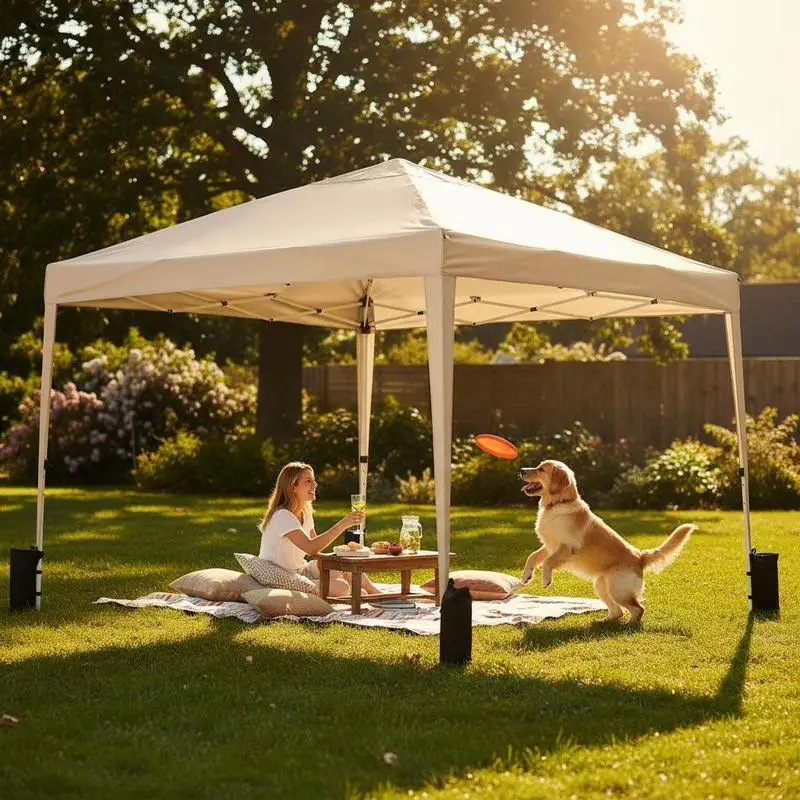 Gazebo de jardin extérieur 3 x 3 m, tente de fête pliable imperméable avec sac de transport et piquets, pergola de jardin beige pour fête en plein air, mariage, événement, patio, jardin