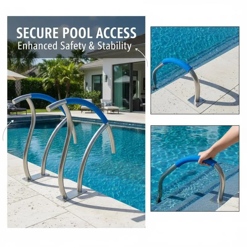 Rampe de piscine, 2 pièces, 1395 x 810 x 100 mm, entrée de piscine en acier inoxydable avec plaque de base pour piscines intérieures/extérieures, aide à l'entrée pour piscines, poignée de maintien