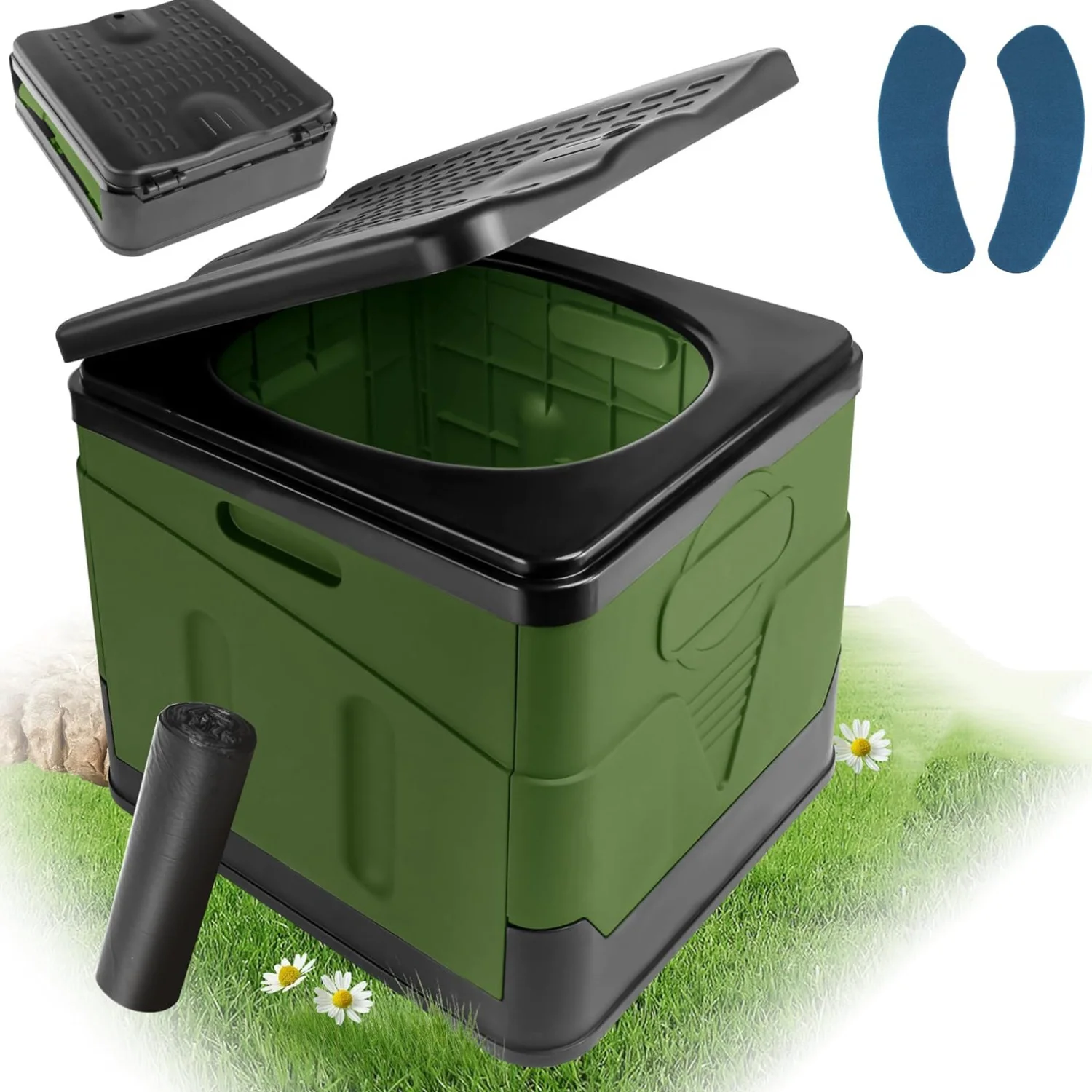 Tragbare Mobile Toilette Camping-Toiletten-Set, Faltbare Camping-Toilette, 1 Rolle Toilettenbeutel, Reise-Waschbare und Faltbare Toilette, RV, Outdoor Weihnachtsgeschenk 20L