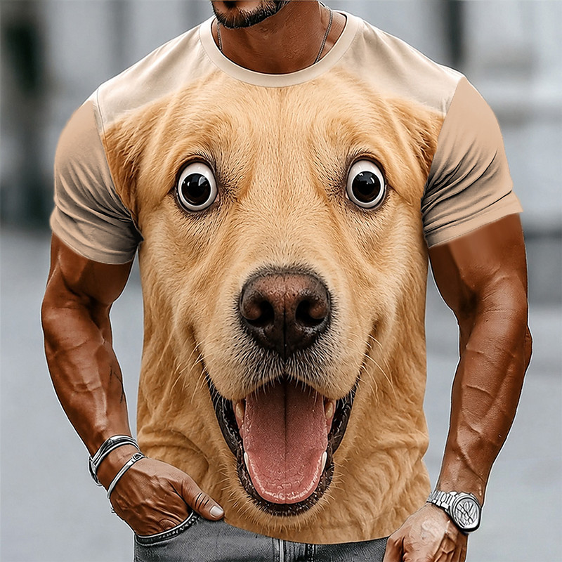 Men's Animal Dog T Shirt Short Sleeve T shirt 3D Print Crew Neck Shirt Funny Casual Daily Street Light Brown Khaki Summer Spring Clothing Apparel S M L XL 2XL 3XL