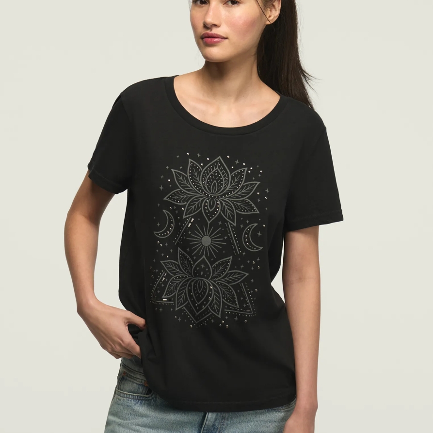 Lucky Brand Double Lotus Classic Crew in Jet Black, Size XL