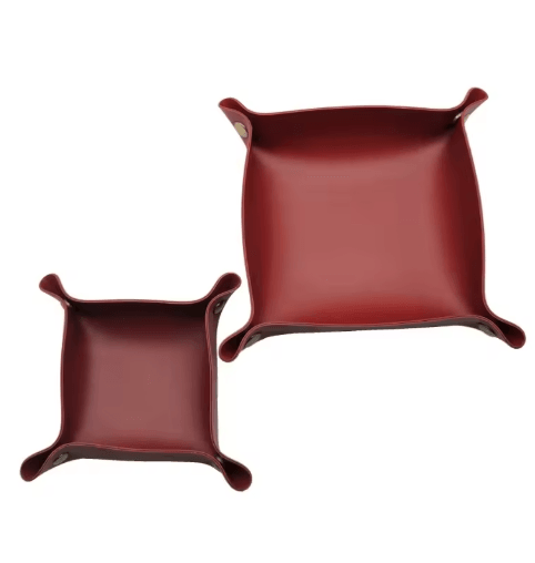 Foldable Leather Storage Tray For Keys Coins, Jewelry & Everyday Essentials dark Red