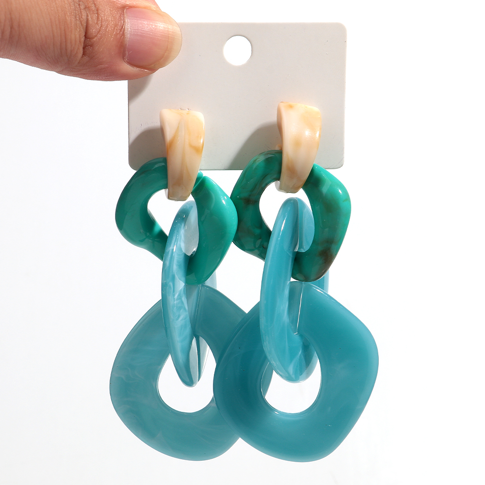 Leopard Print Acrylic Geometric Circle Drop Earrings For Women Colorful Fashion Jewelry blue
