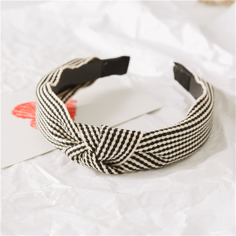 Vintage Striped Headband With Knotted Bow Toothed Hair Hoop For Women & Girls 5