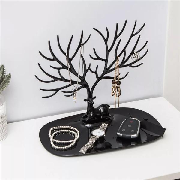 Forest Antler Jewelry Organizer Stand With Necklace Holder & Ring Display Tray black