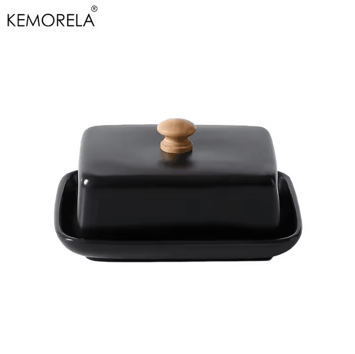 Elegant Ceramic Butter Dish With Lid For Fresh Butter & Cheese Storage black