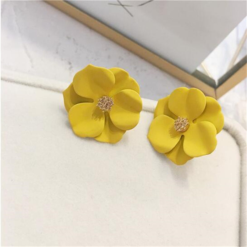 BloomGrace Double Floral Dangle Earrings For Women Flower Dangle Earrings, Korean Earrings, Beach Party Jewelry yellow