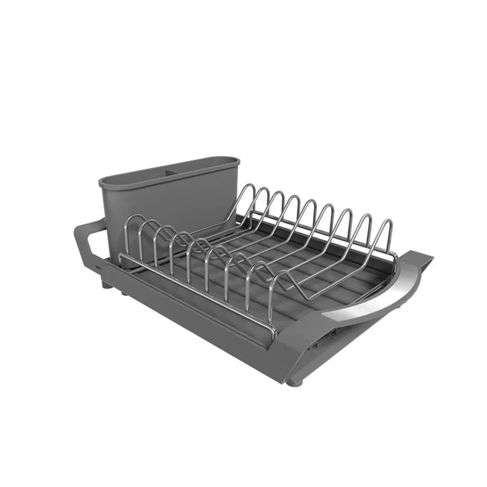 Extendable Dish Drying Rack Large Capacity Kitchen Dish Rack With Utensil Holder And Drain Design gray