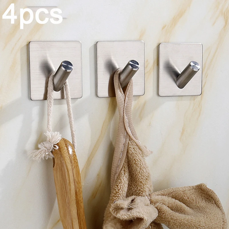 Crochet mural auto-adhésif en acier inoxydable 304 pour salle de bain, porte-peignoir, porte-clés, porte-serviettes, organisateur de salle de bain, accessoire de quincaillerie
