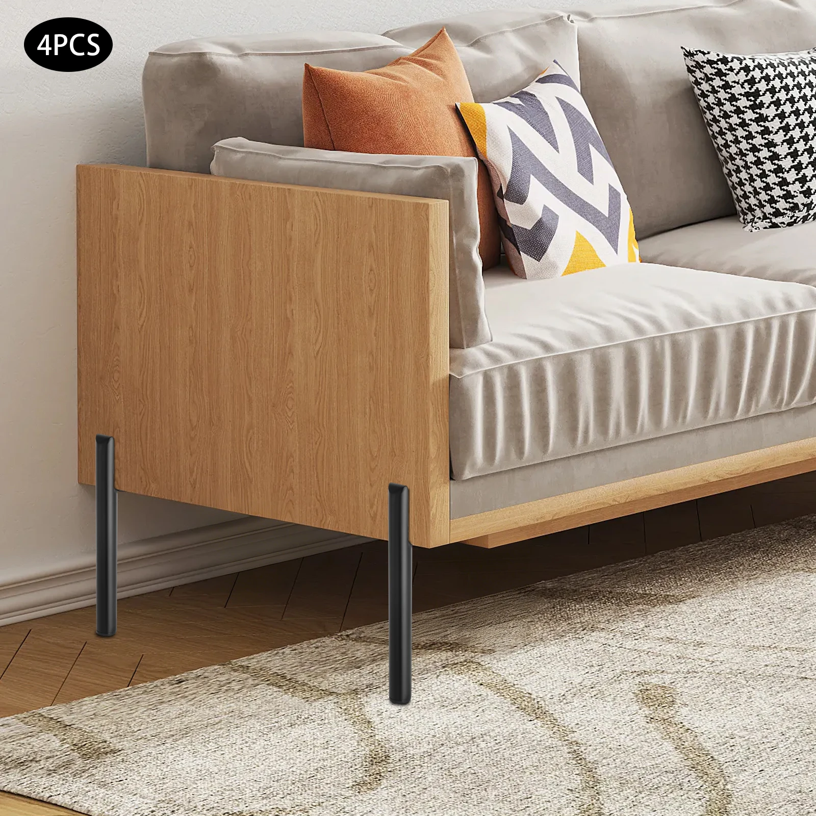Ensemble de 4 pieds de meubles, pieds de table en métal noir de 18 cm, pieds de meubles ronds pour canapé, table basse, meuble TV, lit et autres meubles
