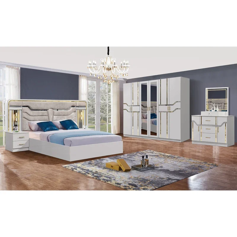 Ein modernes Doppel-Luxus-Kingsize-Bett-Set aus Leder im Großhandel mit modernem Queen-Size-Bett und Holzrahmen für Zuhause, komplettes Schlafzimmer-Möbel-Set