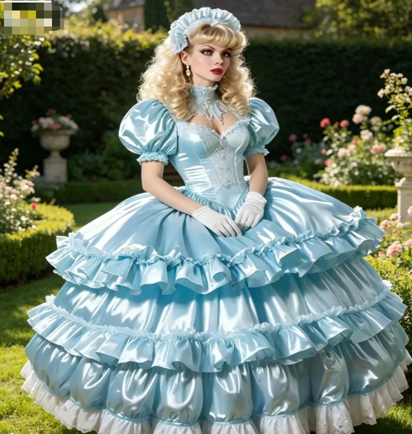 Cosplay Baby Blue Victorian Prom Dresses Robe De Bal Bustle 18th Medieval Evening Dress Tiered Lace Renaissance Formal Party