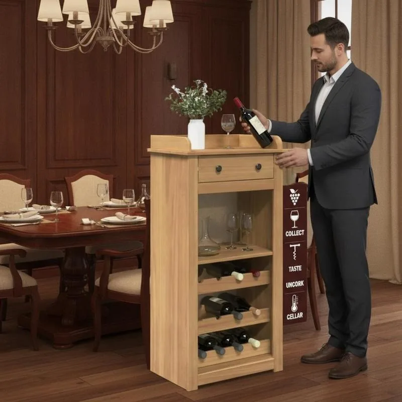 Weinschrank, Spirituosenschrank, Barschrank aus Massivem Kiefernholz, 57x40x112cm, Küchen- und Vorratsschrank, Innenmöbel, Einweihungsgeschenk, Sommerparty