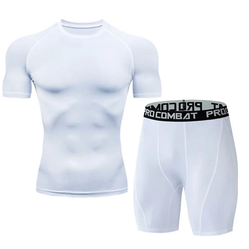 Ensemble de sport de compression 2 pièces pour homme – Tenue de sport élastique pour entraînement, yoga, jogging et fitness – Survêtement et pantalon de sport