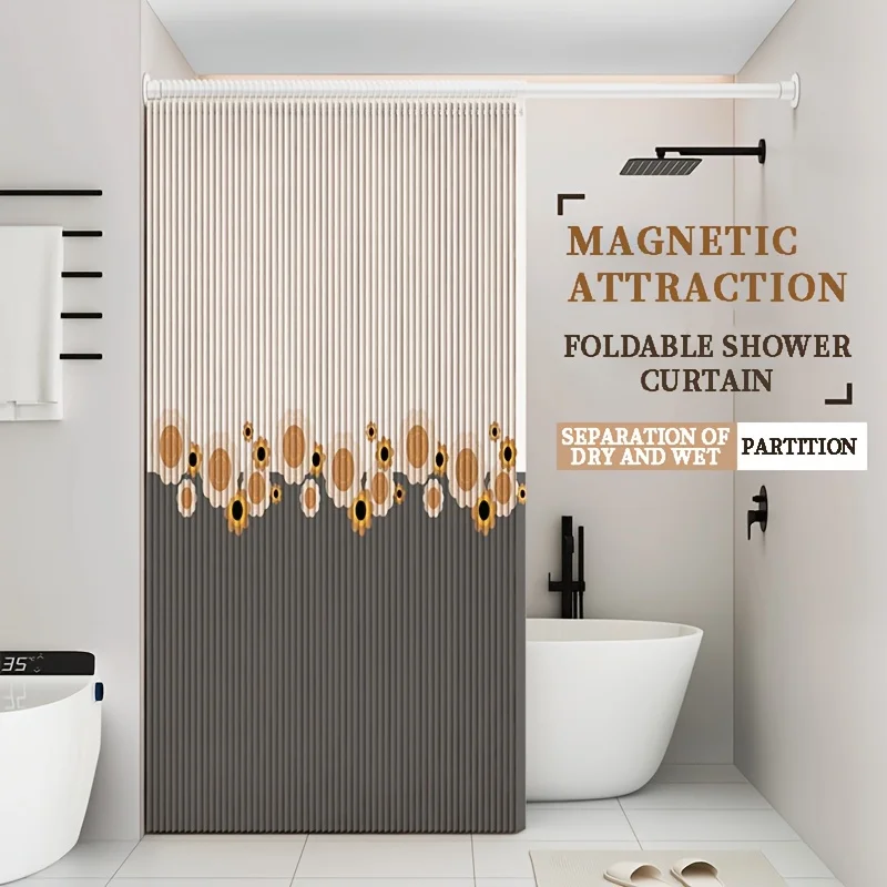 Faltbarer, bedruckter Duschvorhang, magnetisches Absorptionsdesign, kein Bohren erforderlich, Heimdekoration, Duschtrennwand, 3 Farboptionen
