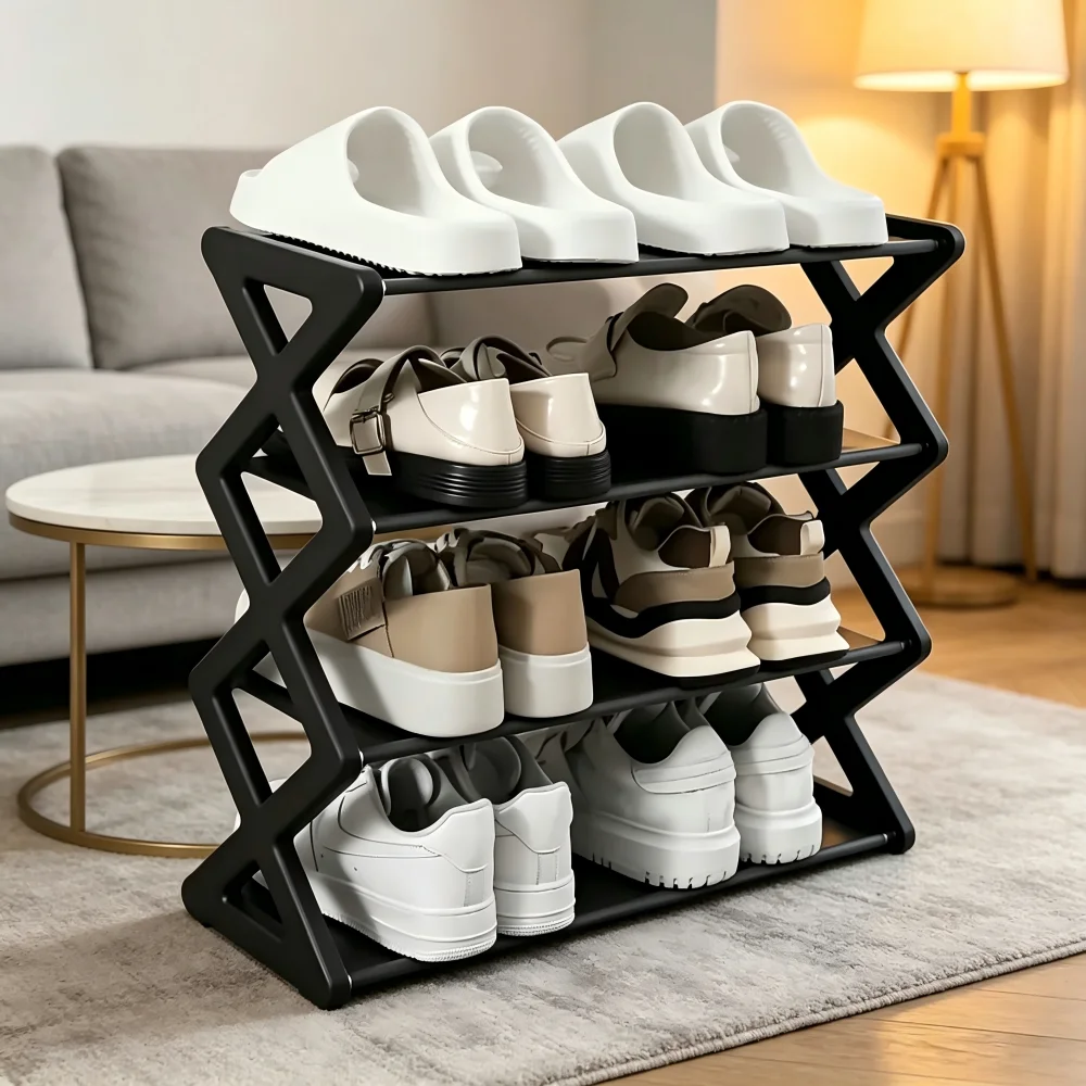 -Type4 Layers Shoe Rack,Space Saving Household Shoe Shelf Solid Color Easy Install Shoe Organizer for Entryway Porch LivingRoom