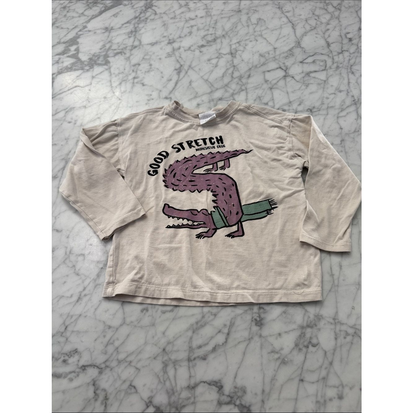 Zara Shirts & Tops | Zara Good Stretch Graphic Long Sleeve Kids Shirt - Beige Sz 3/4t | Color: Purple/Tan | Size: 4tb
