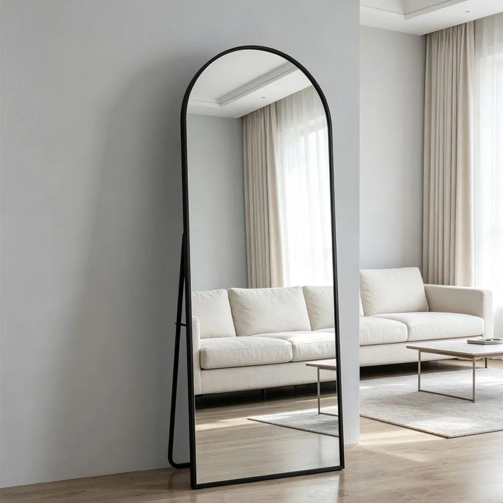 Superaly Ganzkörperspiegel, 162 x 53 cm, Gebogener Schwarzer HD-Standspiegel mit Aluminiumlegierungsrahmen, Gehärtetes Glas, Großer Bodenspiegel für Schlafzimmer, Kleiderschrank, Wohnzimmer