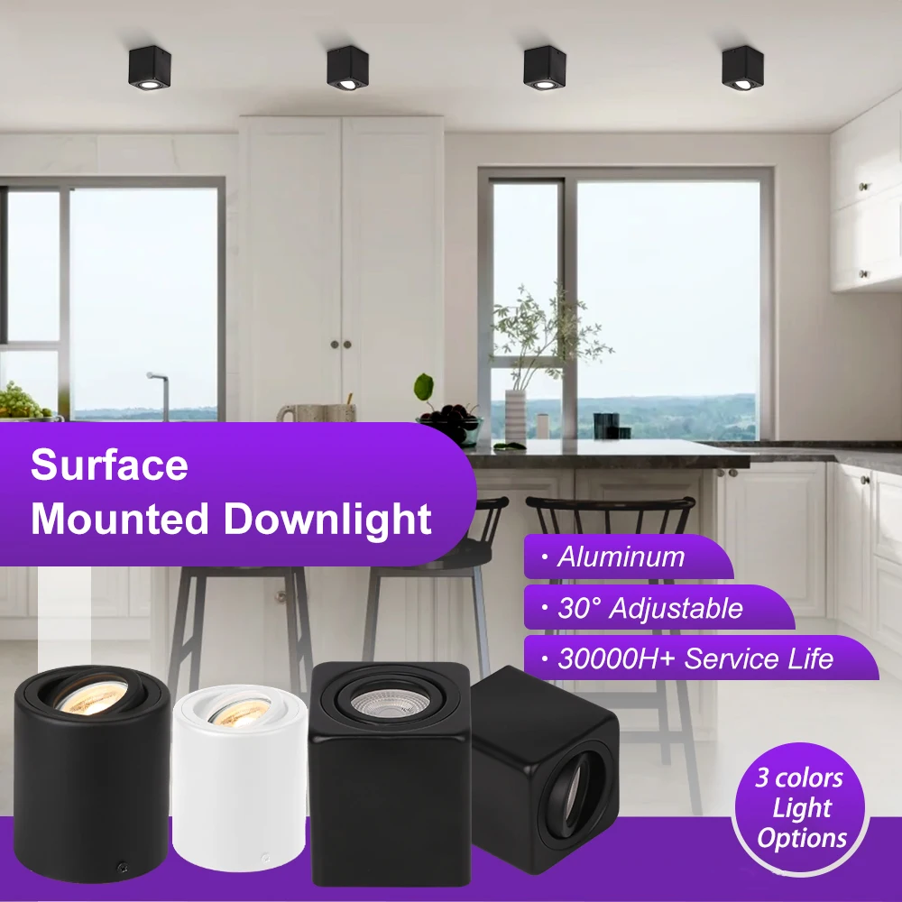 Anpassung 30 ° LED-Aufbauleuchte mit 3 Farben, Deckenlampe für Innenräume, Dekoration für Wohnzimmer, Schlafzimmer, Flur, Aufputz-Spotlight