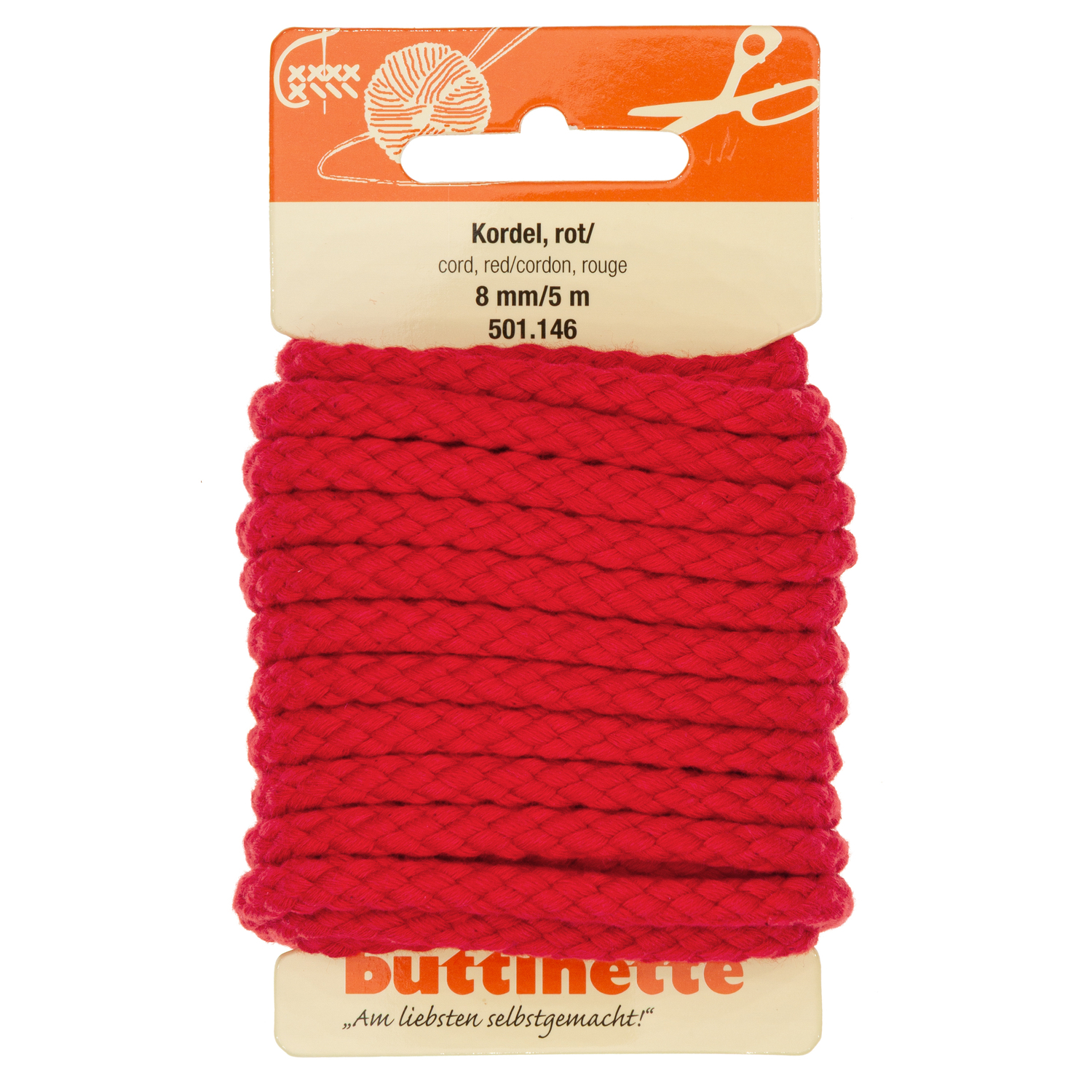 buttinette Baumwoll-Kordel für Bekleidung, rot, 8 mm Ø, Länge: 5 m