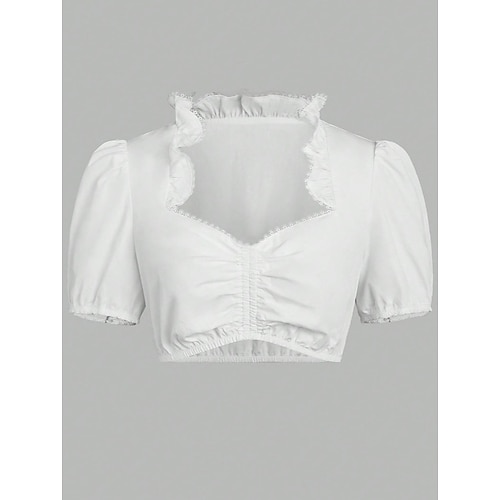 Oktoberfest Blouse Dirndl Pantacourt Coeur Manches bouffantes Femme de ménage Bavarois Alpin Patrimoine Prairies Femmes Carnaval Fête de la Bière Tissu de style traditionnel