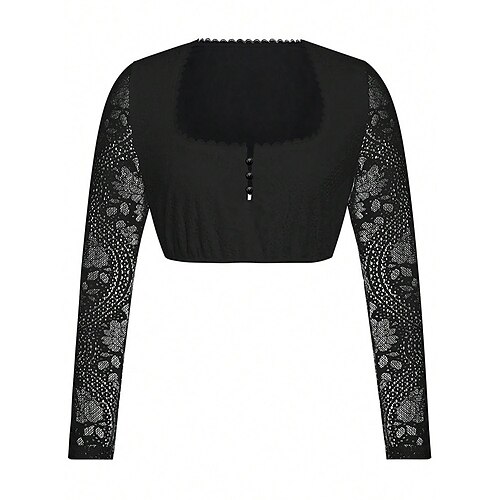 Oktoberfest Blouse Dirndl Dentelle Pantacourt Décolleté balconnet Manches longues Femme de ménage Bavarois Alpin Patrimoine Prairies Femmes Carnaval Fête de la Bière Tissu de style traditionnel