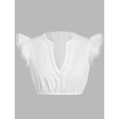Oktoberfest Blouse Dirndl Paillettes Pantacourt Col en V Manche Papillon Femme de ménage Bavarois Alpin Patrimoine Prairies Femmes Carnaval Fête de la Bière Tissu de style traditionnel