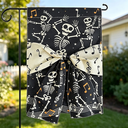 Halloween-Gartenflagge mit Schleife, Spinnennetz, Kürbis und Skelett – Süßes oder Saures! – Gartenflagge für draußen, saisonale Dekoration für Veranda und Garten, Herbstbanner für Haus und Garten,