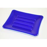 Aquila Art Glass Soap Dish Glass, Wood in White/Blue | 0.75 H x 5 W x 4 D in | Wayfair SD0010