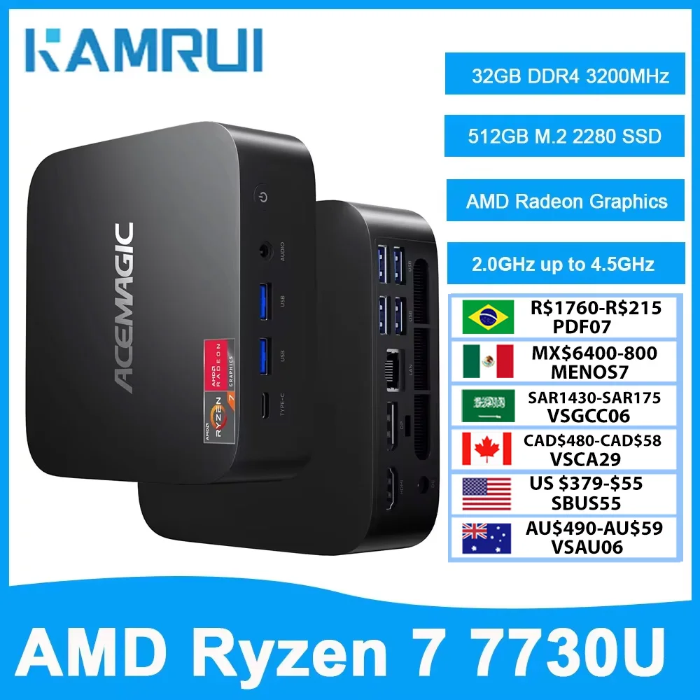 KAMRUI Mini-PC AMD Ryzen7 7730U 32GB DDR4 3200MHz Dual-Channel 512GB M.2 SSD WiFi6 Radeon Win11 Mini-Desktop-Computer für Gaming