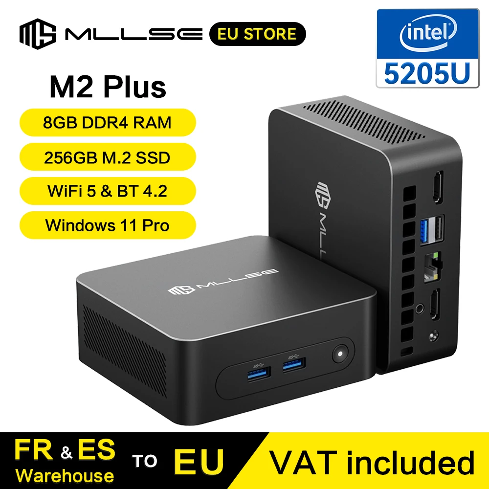 MLLSE M2 Plus Mini-PC mit Intel Celeron 5205U Prozessor, DDR4 8 GB RAM, 256 GB SSD, Wi-Fi 5, BT4.2, Win11 Mini-Desktop-Computer