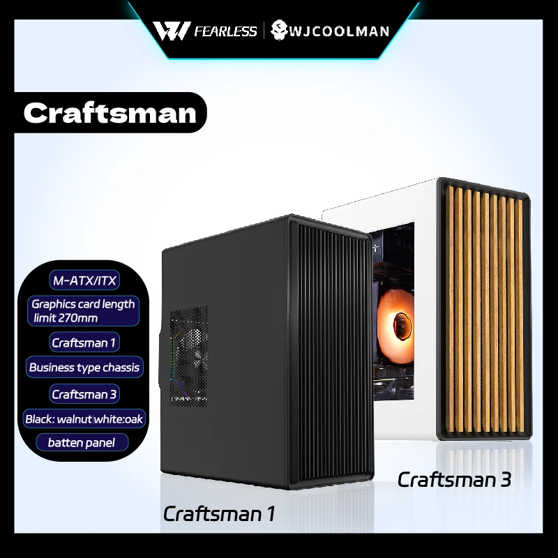 Boîtier PC WJCOOLMAN Craftsman MATX ITX en verre transparent/boîtier professionnel, Gabinetes Gamers USB3.0, mini-boîtier d