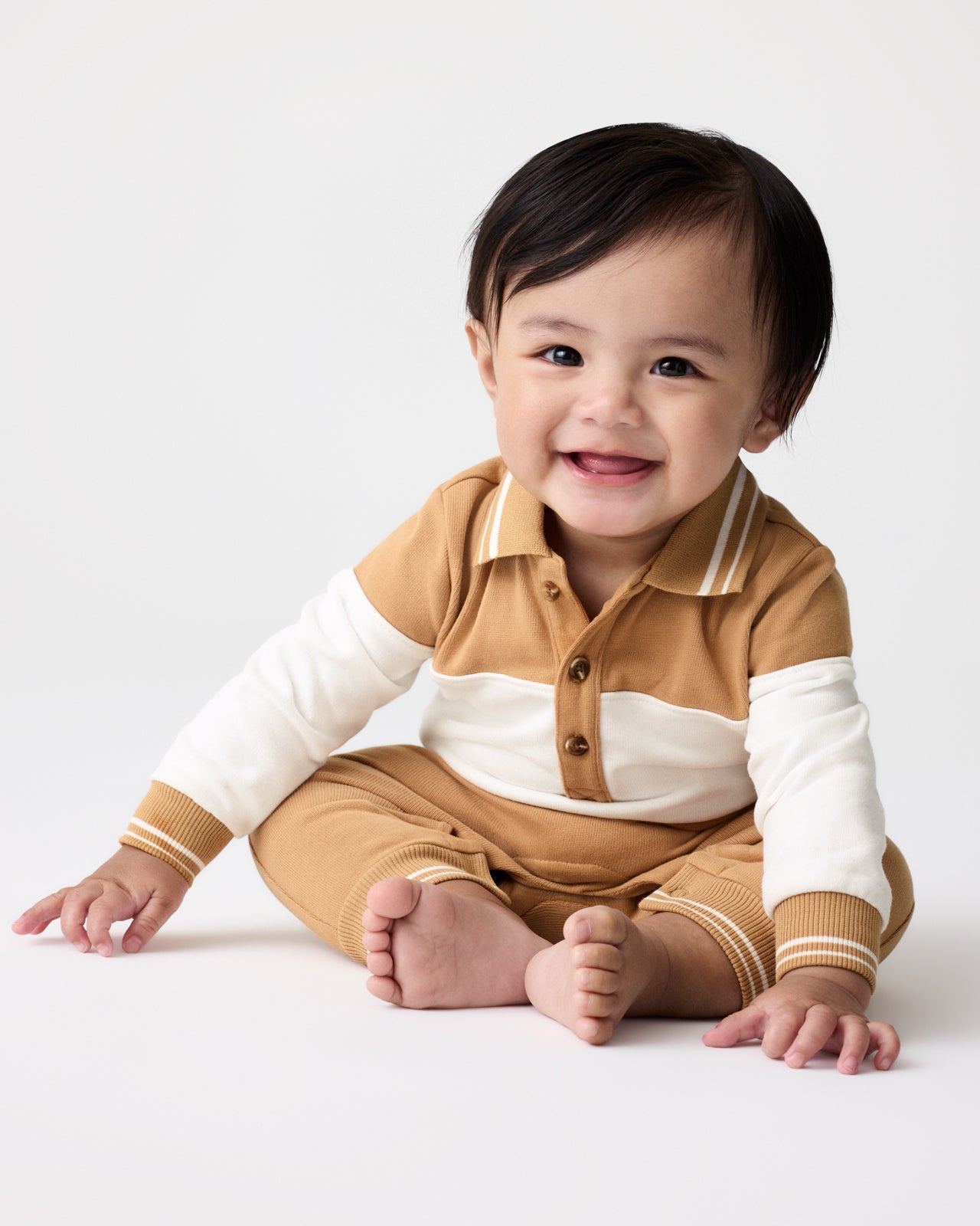 Maple Cream Polo Romper - 3-6 months