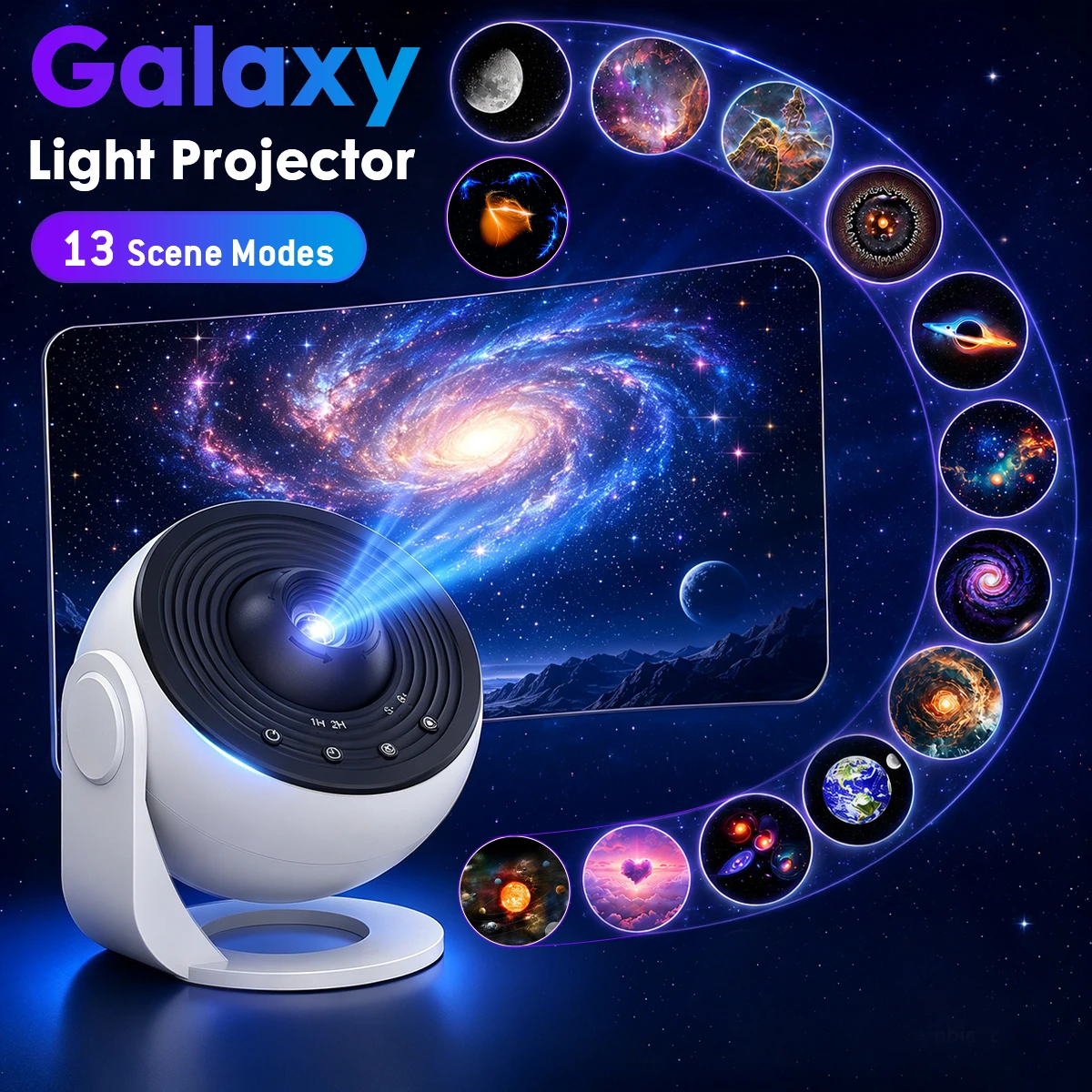 PRO Upgrade HD 360 ° Drehbarer Sternenhimmel-Galaxie-Projektor, Timer-Funktion, einstellbare Brennweite, Planetarium, 13-in-1-Nachtlicht für Schlafzimmer, Geschenk